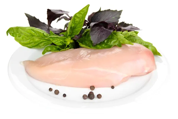Raw chicken fillets on white plate, isolated on white — Stock Photo, Image