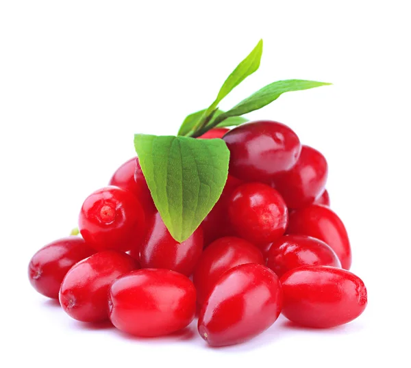 Fresh cornel berries isolated on white — Stock Photo, Image