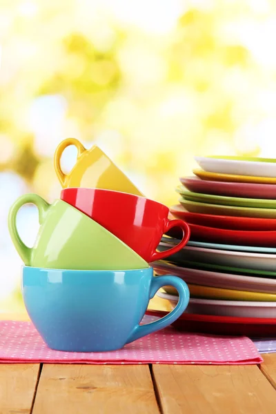 Mountains colorful dishes on napkins on nature background — Stock Photo, Image