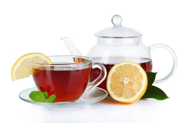 Cup of tea with lemon isolated on white — Stock Photo, Image