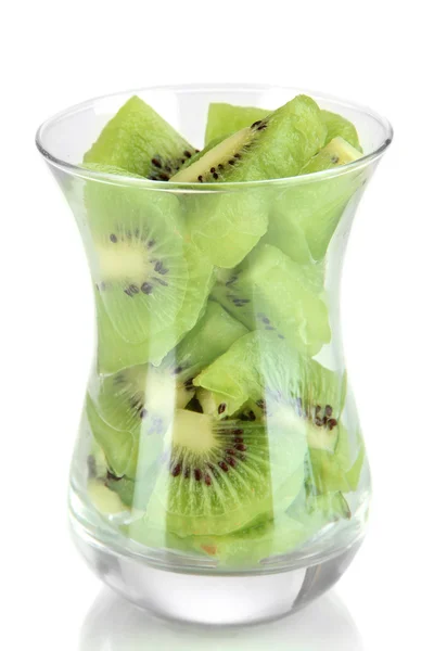 Salad of fresh kiwi in glass vase isolated on white — Stock Photo, Image