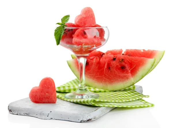Fresh watermelon and watermelon dessert isolated on white — Stock Photo, Image