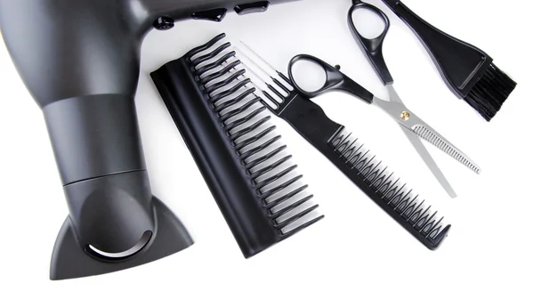 Attrezzi professionali per parrucchieri, isolati su bianco — Foto Stock