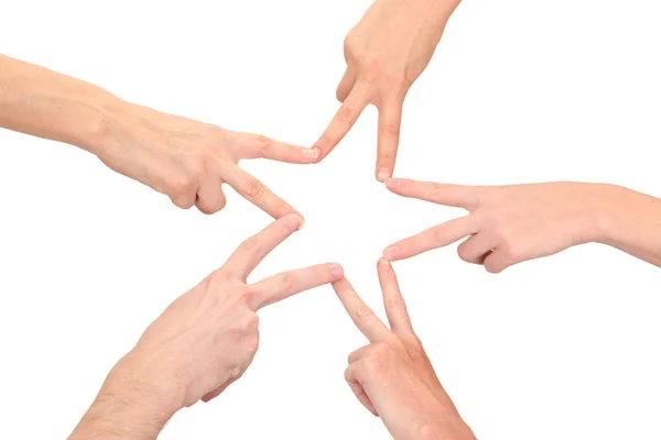 United hands isolated on white Conceptual photo of teamwork — Stockfoto