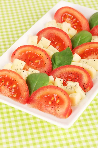 Käse-Mozzarella mit Gemüse im Teller auf dem Tisch — Stockfoto