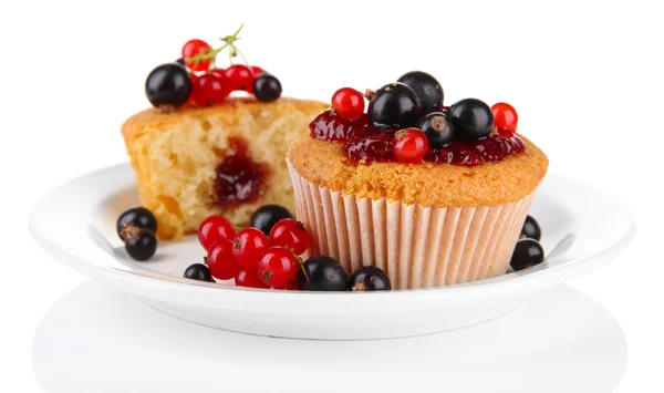 Tasty muffins with berries isolated on white — Stock Photo, Image