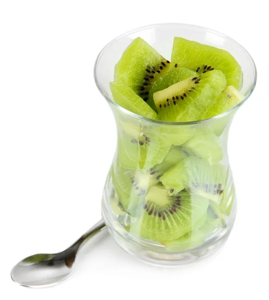 Salade van verse kiwi in glazen vaas geïsoleerd op wit — Stockfoto