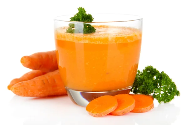 Fresh carrot juice isolated on white — Stock Photo, Image