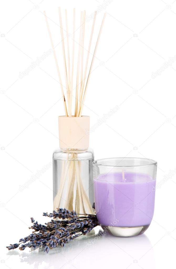 Aromatic sticks for home with smell of lavender isolated on white