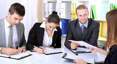 Job applicants having interview clipart