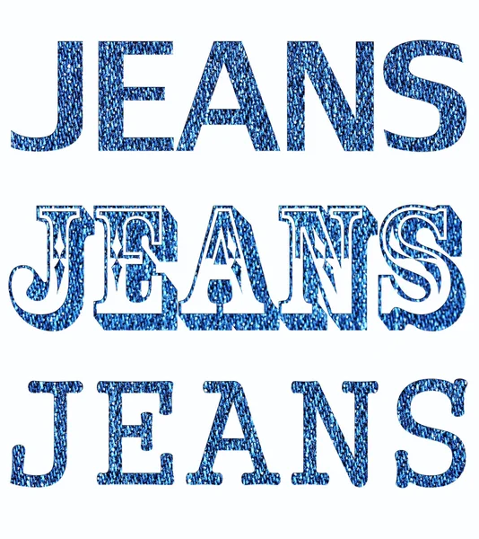 Inscriptie jeans op witte achtergrond — Stockfoto