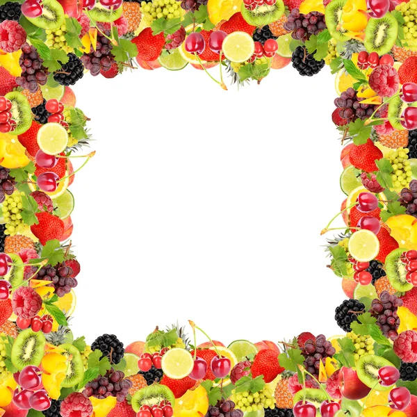 Ramka z owoców i jagód na białym tle — Zdjęcie stockowe