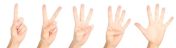 Collage di mani che fanno segni, isolato su bianco — Foto Stock