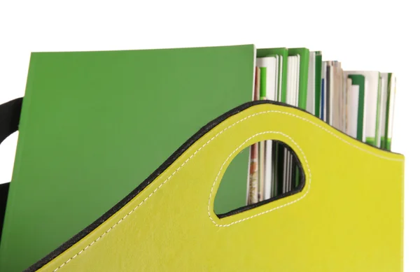 잡지 및 녹색 상자, 흰색 절연에 폴더 — 스톡 사진