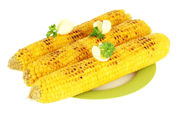 Lækker gylden grillet majs med smør isoleret på hvid - Stock-foto