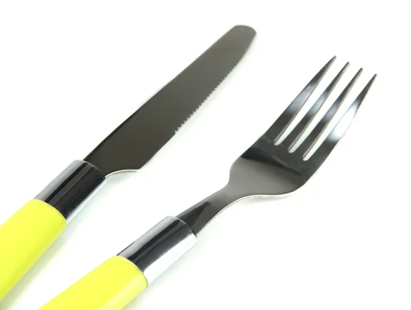 Coltello e forchetta, isolati su bianco — Foto Stock