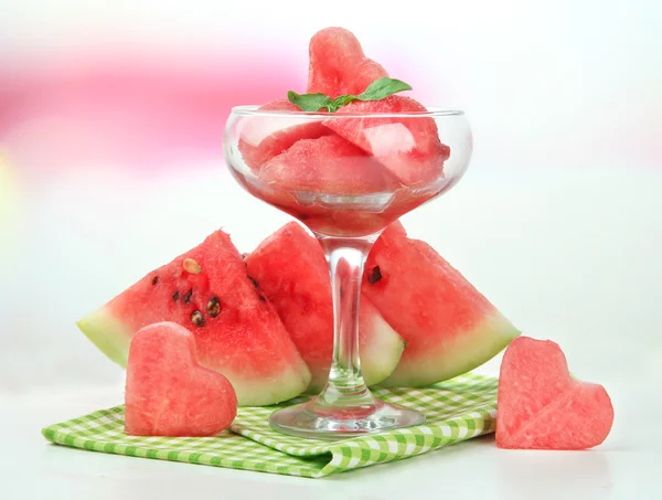 Fresh watermelon and watermelon dessert, outdoors — Stock Photo, Image