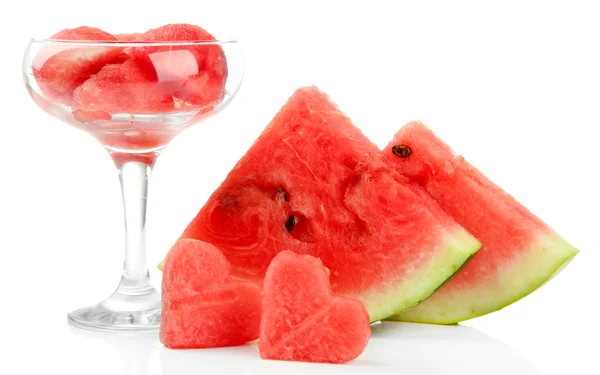 Frische Wassermelone und Wassermelonen-Dessert isoliert auf weiß — Stockfoto