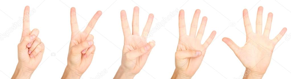 Collage of hands making signs, isolated on white