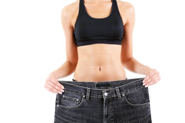 büyük kot üzerinde beyaz izole ile Slim kız