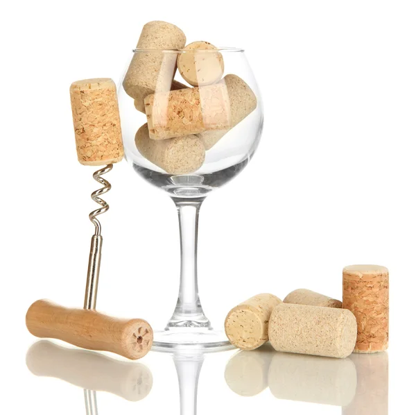 Wineglass and corks isolated on white — Stock Photo, Image