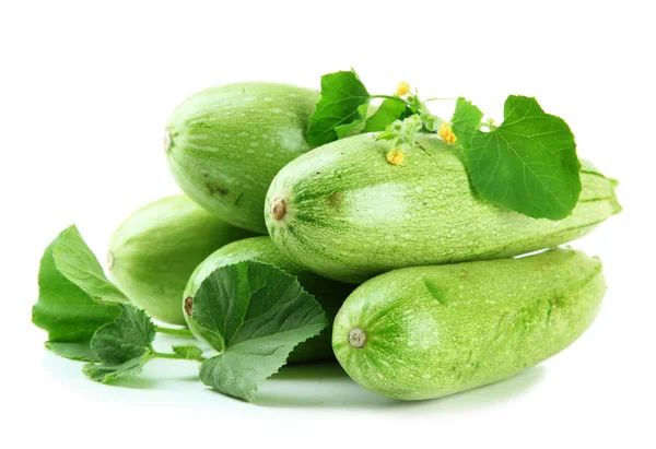 Raw zucchini with leaves, isolated on white — Stock Photo, Image