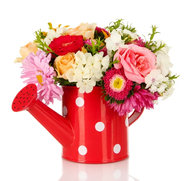 Vacker bukett av ljusa blommor i vas, färg, isolerad på vit — Stockfoto