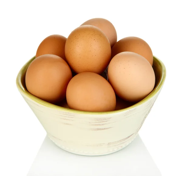 Eggs in bowl isolated on white — Stock Photo, Image