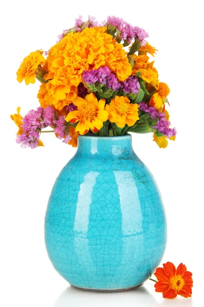 Bouquet of marigold flowers in vase isolated on white — Stock Photo, Image