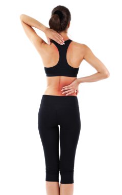 sırt ağrısı olarak genç kız üzerinde beyaz izole