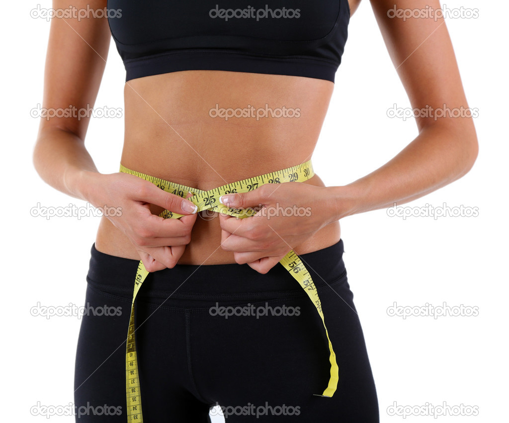 Slim girl with centimeter isolated on white