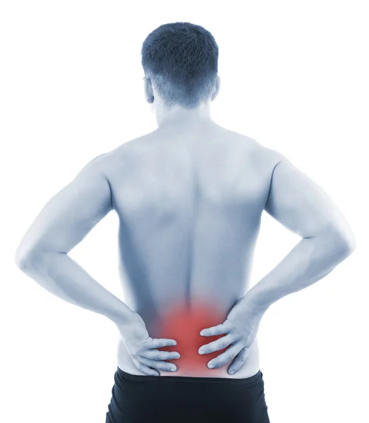 Young man with back pain, isolated on white — Stock Photo, Image