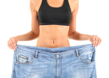büyük kot üzerinde beyaz izole ile Slim kız