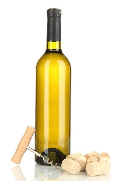 Vino y corchos aislados en blanco —  Fotos de Stock