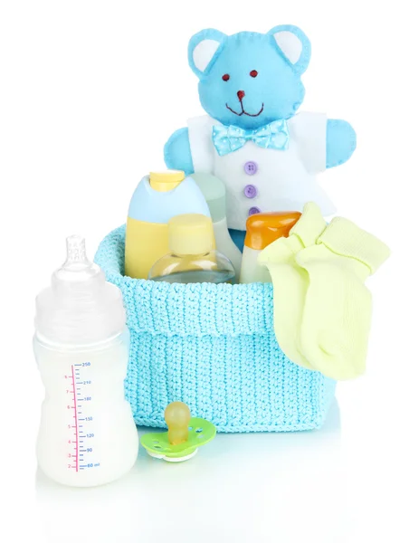 Acessórios para bebês isolados em branco — Fotografia de Stock