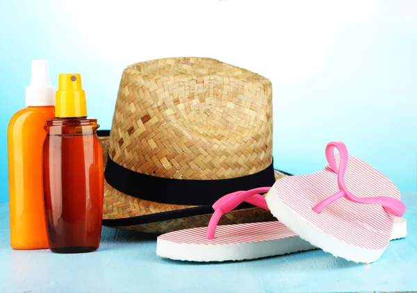 Beach items on beach background — Stock Photo, Image