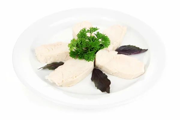 Boiled chicken meat, isolated on white — Stock Photo, Image
