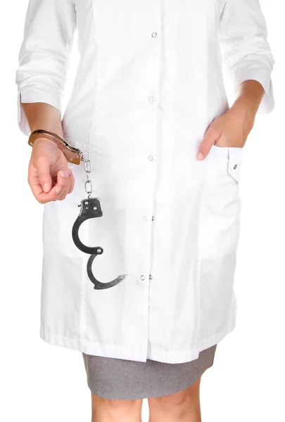 Doctor in handcuffs isolated on white — Stock Photo, Image