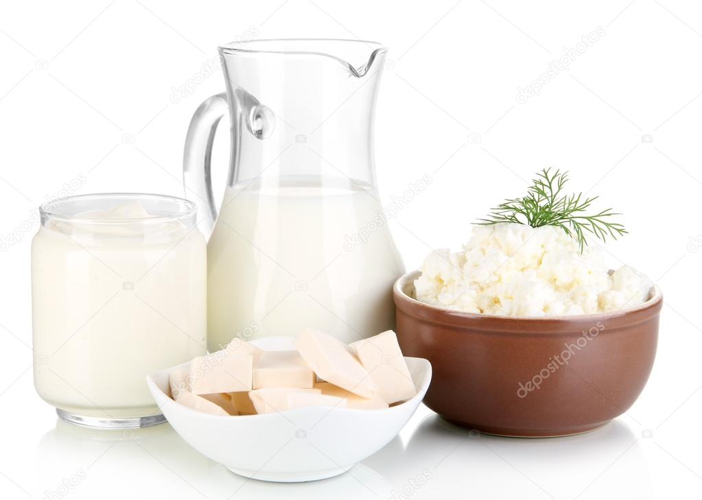 Fresh dairy products isolated on white