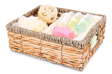 hasır sepet, üzerinde beyaz izole kaplıcada için ayarla