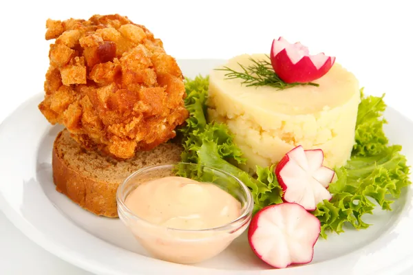 tavuk kiev üzerinde kruton üzerinde beyaz izole patates püresi ile