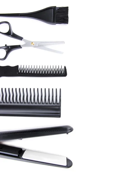 Attrezzi professionali per parrucchieri, isolati su bianco — Foto Stock