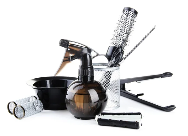 Professionelle Friseurwerkzeuge, isoliert auf weiß — Stockfoto