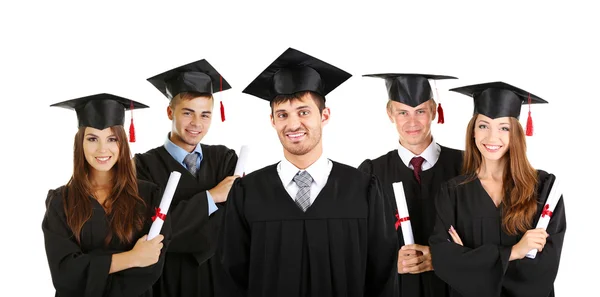 Jóvenes graduados aislados en blanco — Foto de Stock