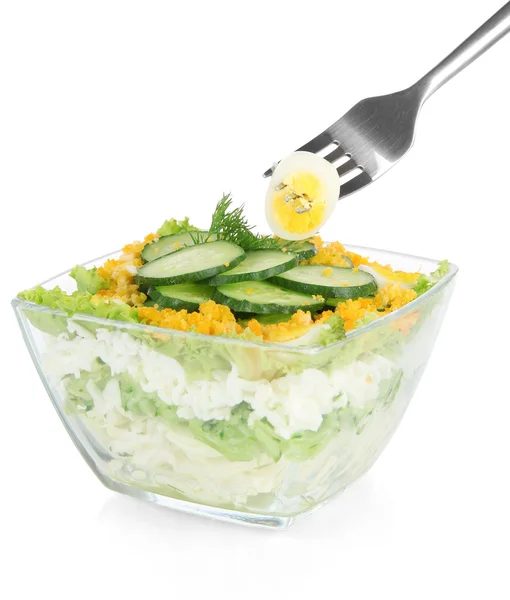 Fork and tasty salad, isolated on white — Stock Photo, Image