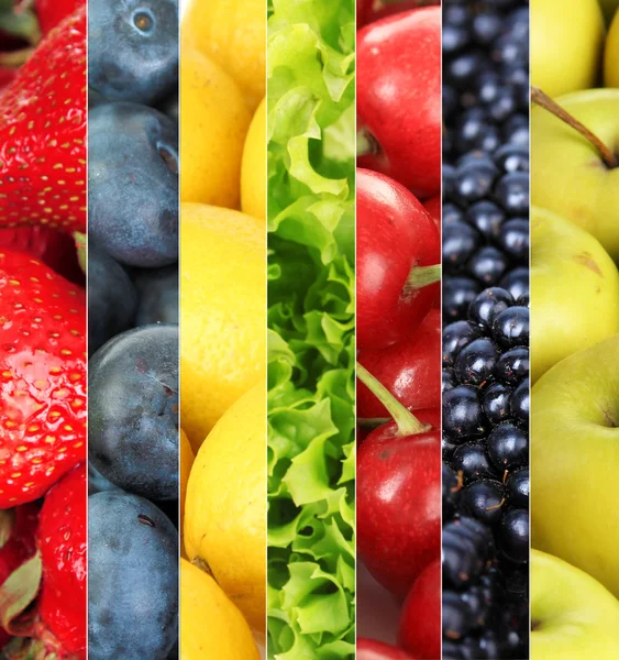Collage of fruits and berries close-up background — Stock Photo, Image