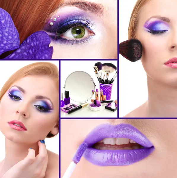 Vacker make-up collage — Stockfoto
