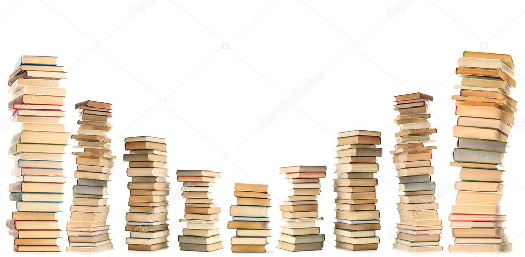Lot of old books isolated on white