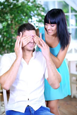 Café güzel genç Romantik Çift