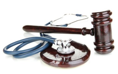 Medicine law concept. Gavel and stethoscope isolated on white clipart